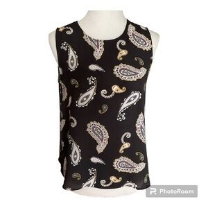 LOFT Bow Back Sleeveless Blouse Charcoal Paisley Size SP